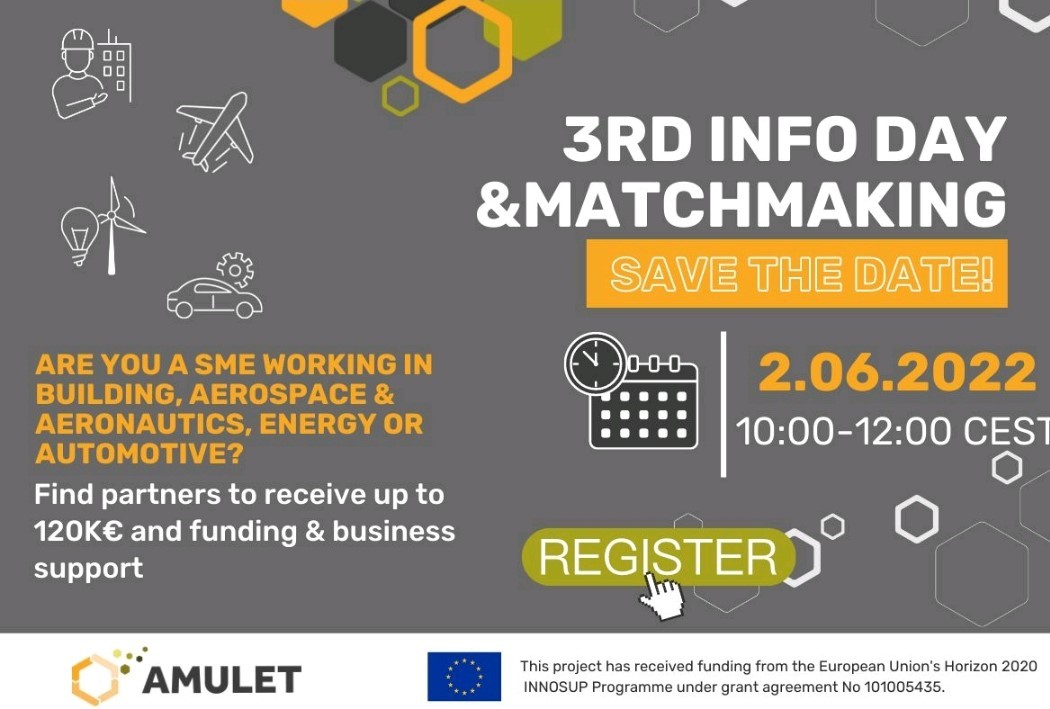 #vabilo: Povezovalni dogodek in info dan za MSP na področju AMULET - The Advanced Materials & Manufacturing United for LightwEighT, 2. 6. 2022